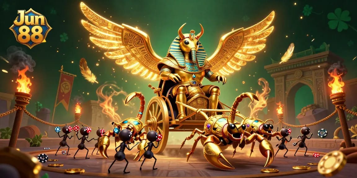 Experience thrilling gaming at Jun 88 with vibrant 3D casino illustration of epic action.