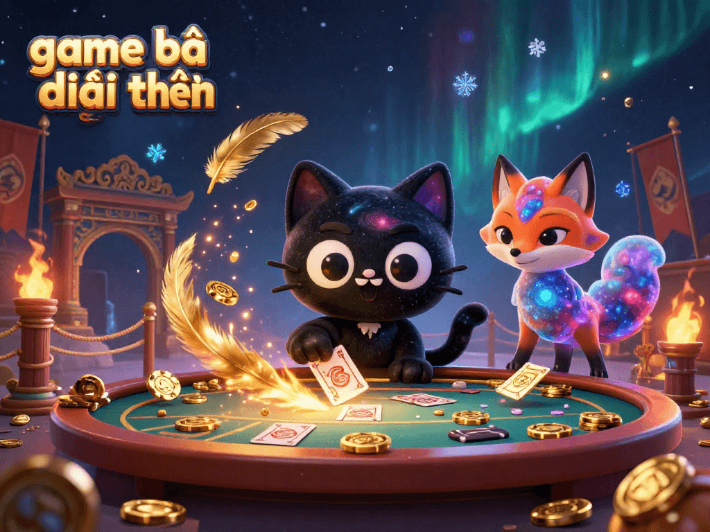 Experience game bài đổi thưởng with a cosmic casino adventure featuring a black hole cat and nebula fox.