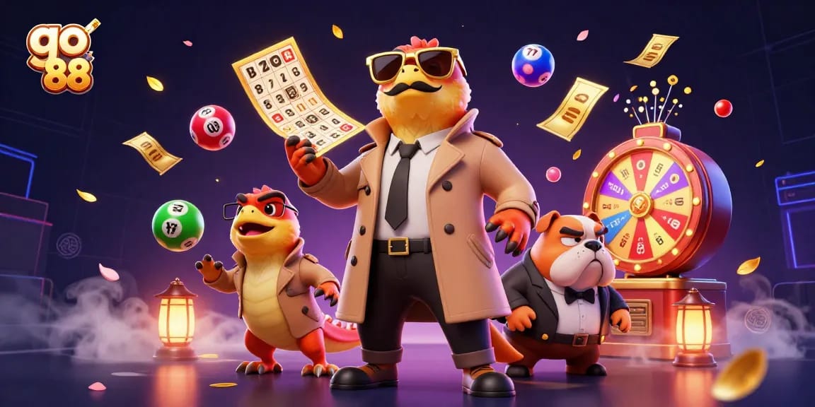 Experience go 88 excitement with raptors in a trench coat entering a VIP casino.