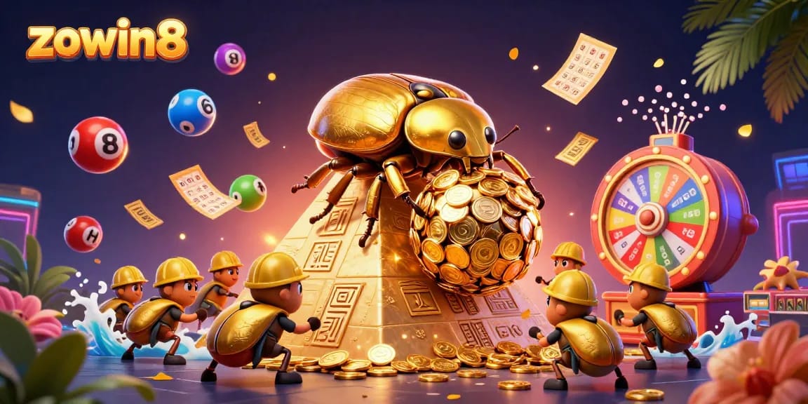 Engage with the vibrant gaming world of zowin8 featuring dynamic casino elements and colorful lottery balls.