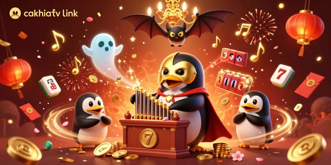 Experience the thrill of winning with cakhiatv link as golden coins flow from the organ in vibrant casino illustration.