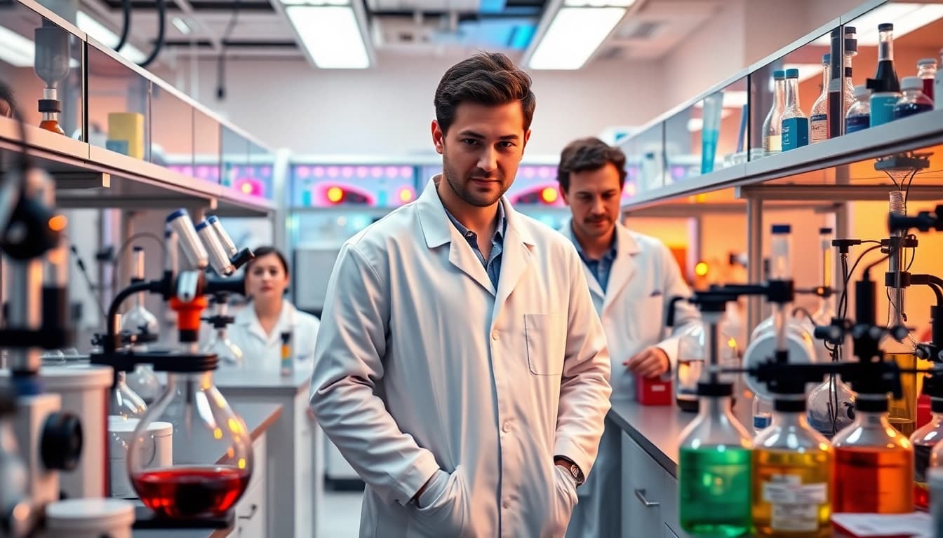 Discovering new peptides UK in an advanced laboratory setting with dedicated researchers.
