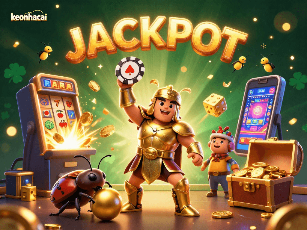 Experience the thrill of winning big with keonhacai's vibrant jackpot celebration scene.