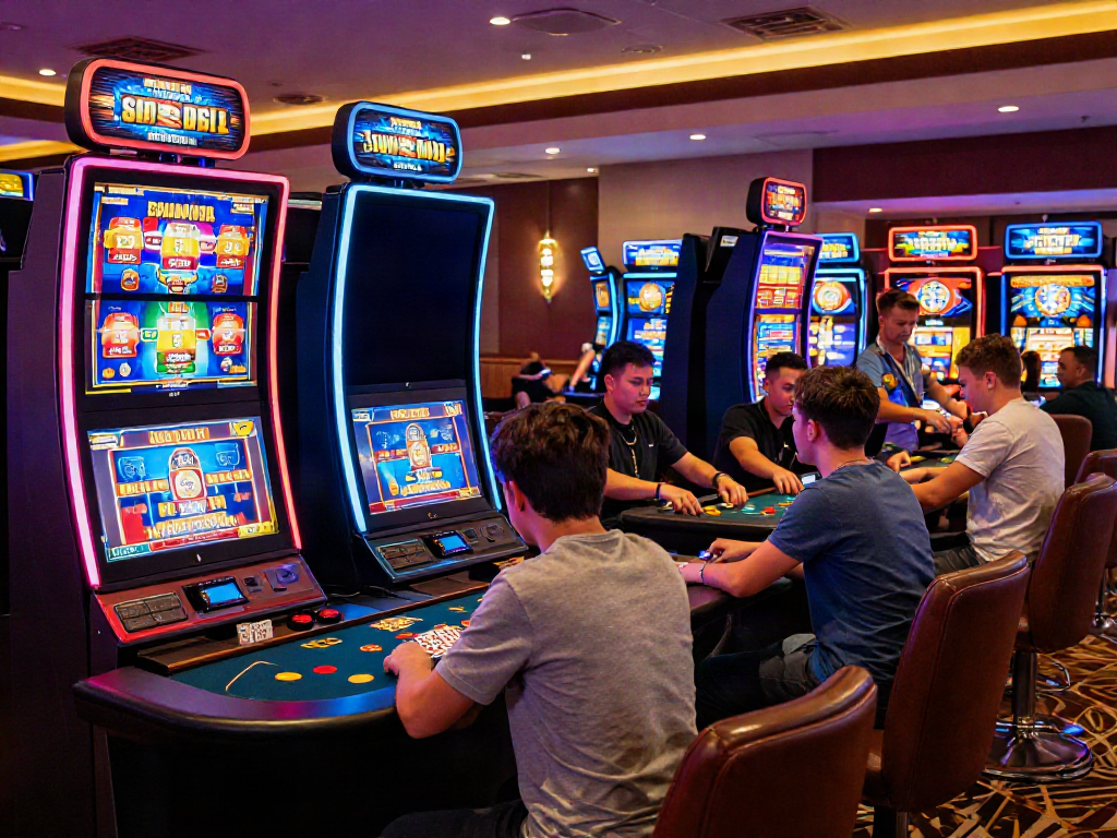 Diverse players enjoying various games at the best non GamStop casinos in a vibrant, modern casino environment.