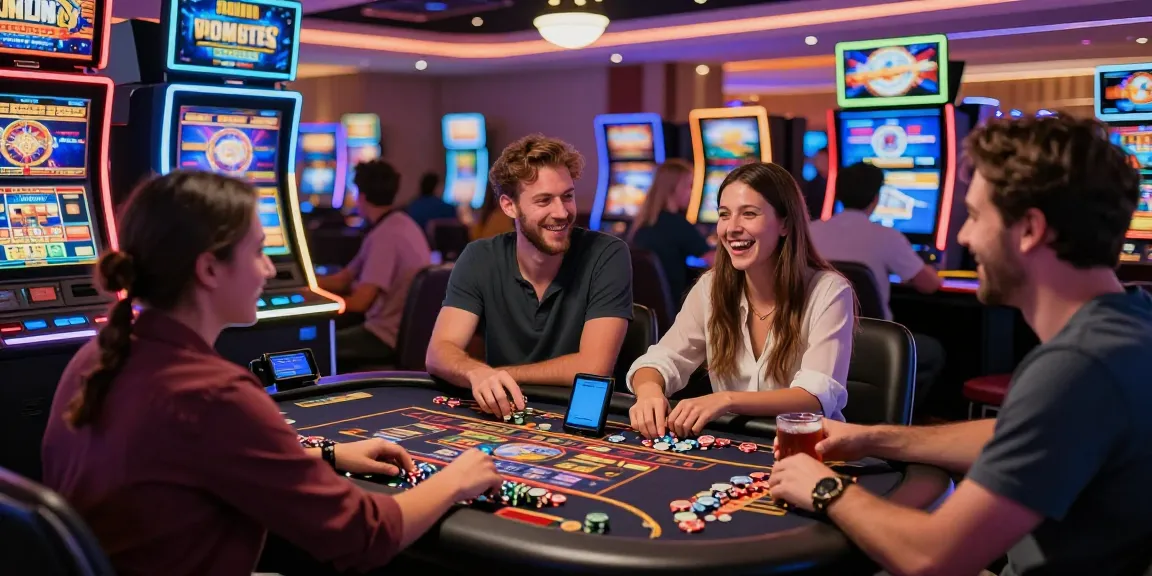 Players enjoying the best non gamstop casinos with vibrant slot machines and lively atmosphere.