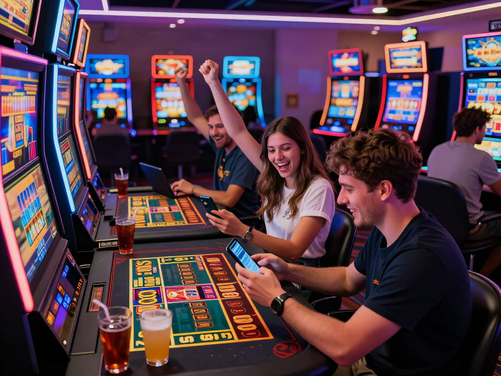 Best non GamStop casinos scene showcasing players celebrating wins and engaging with vibrant gaming options.