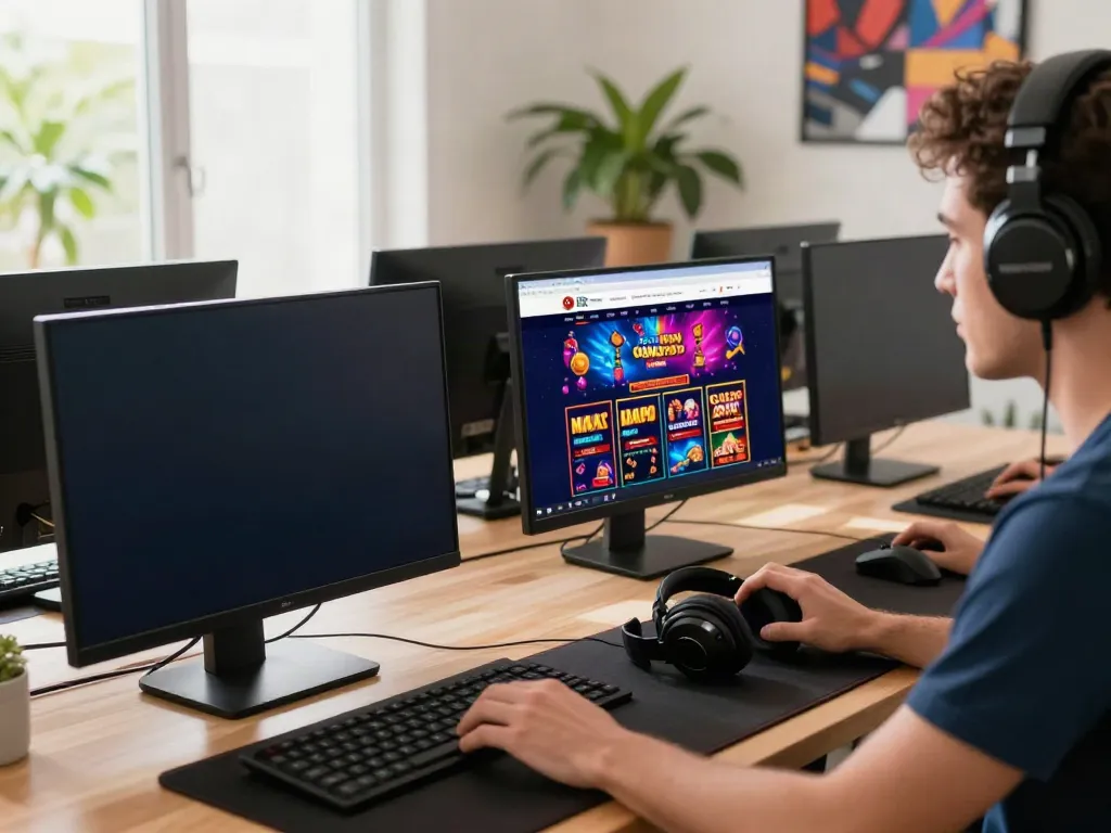 Player exploring the best non GamStop casinos in a cozy home gaming setup
