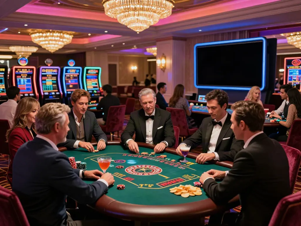 Experience the thrills at the best non GamStop casinos with friends in a vibrant casino setting.