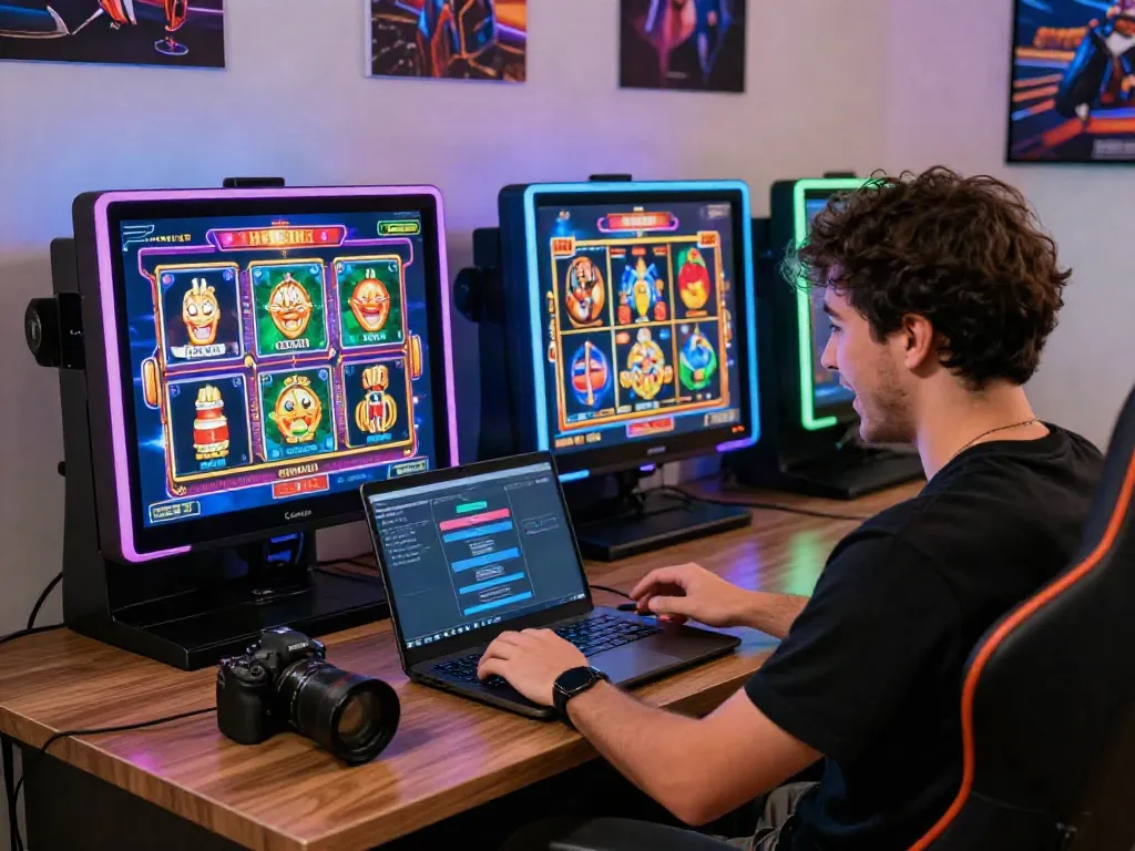 Engaging scene of a player exploring the best non gamstop casinos online with vibrant graphics and a lively home gaming setup.