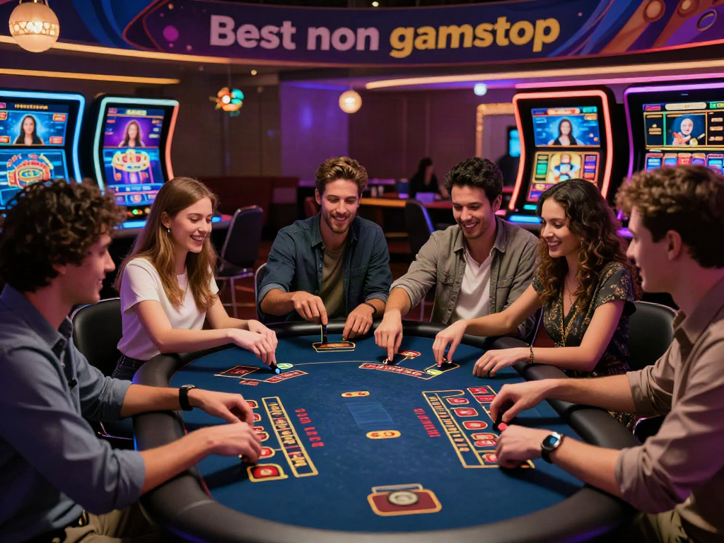 Friends enjoying games in the best non gamstop casinos atmosphere.