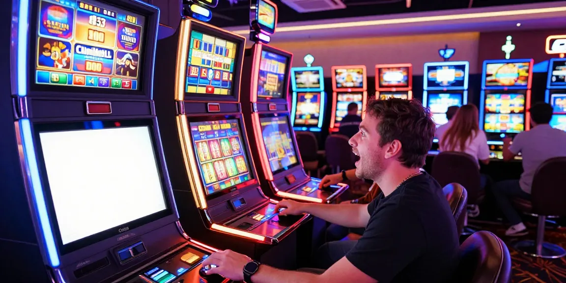 Engaging scene showcasing the best non gamstop casinos with players enjoying vibrant slot machines and neon lights.