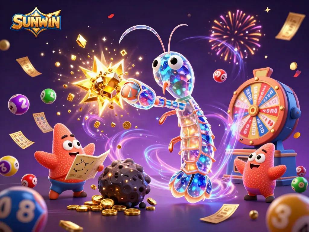 SUNWIN offers an exciting scene with a cartoon galactic samurai striking an asteroid, surrounded by vibrant gaming elements.