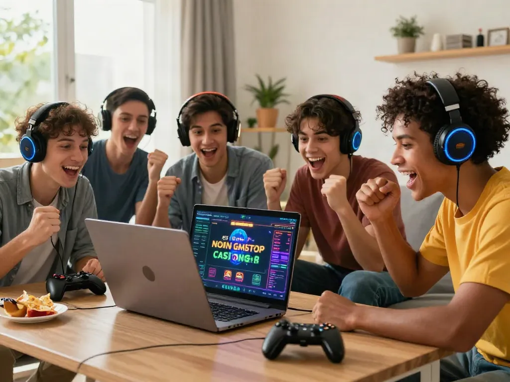 Friends enjoying an online gaming session exploring the best non gamstop casinos together.