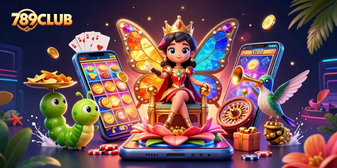 Experience the fun at 789CLUB with a vibrant illustration of games, excitement, and casino elements.