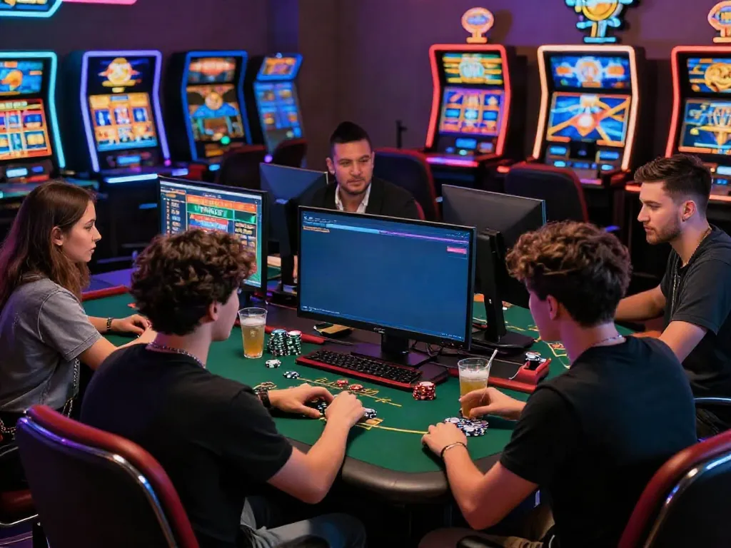 Best non gamstop casinos showcased with friends enjoying an online gaming session.