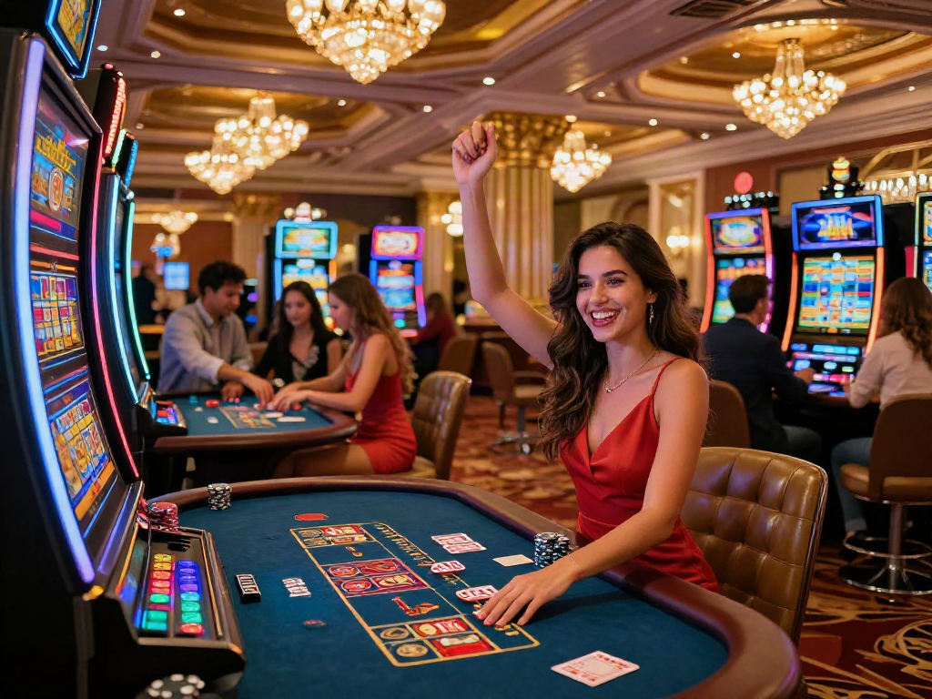 Friends celebrating at the best non gamstop casinos, enjoying vibrant gaming atmosphere.