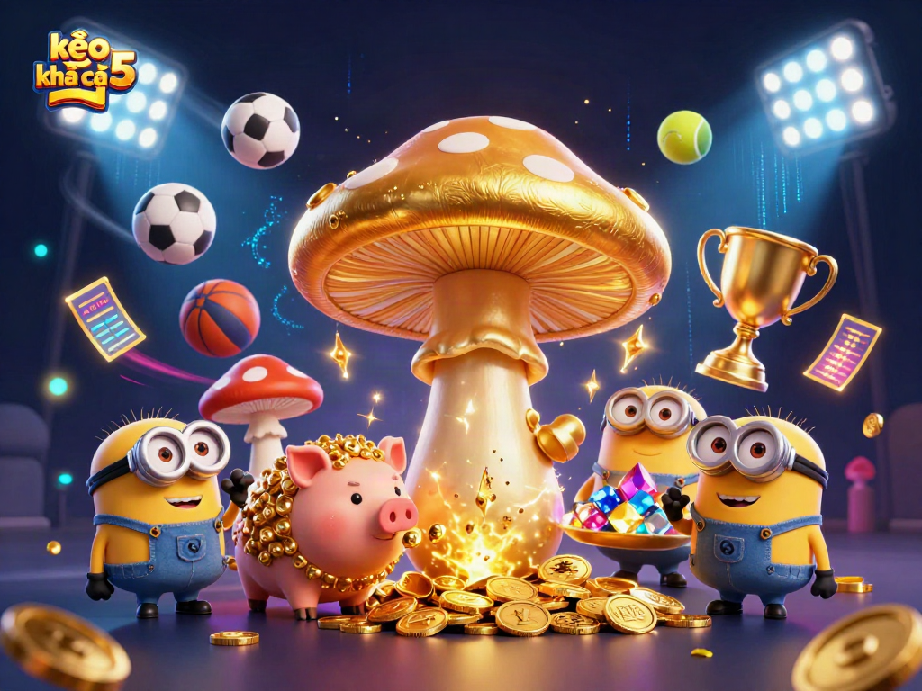 Bet on kèo nhà cái 5 with a magical wizard and treasures in this vibrant digital scene.