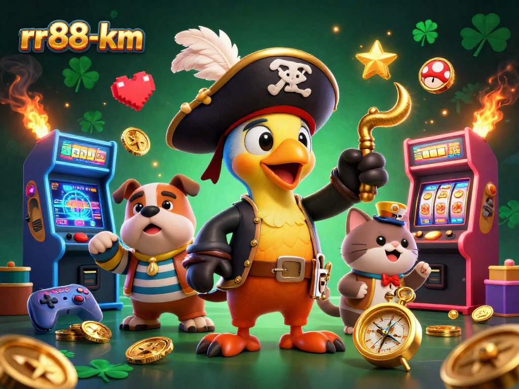 Experience endless fun at rr88-km with lively characters and exciting gaming elements in this captivating illustration.