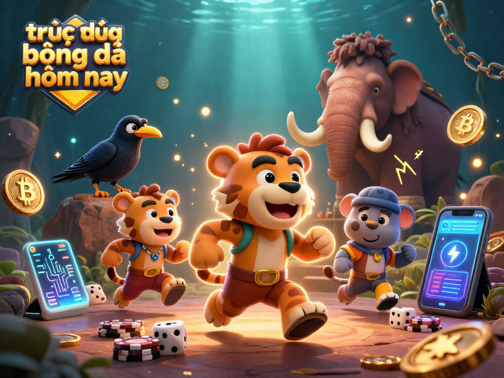 Watch trực tiếp bóng đá hôm nay through excited cartoon characters experiencing casino fun with vibrant elements.