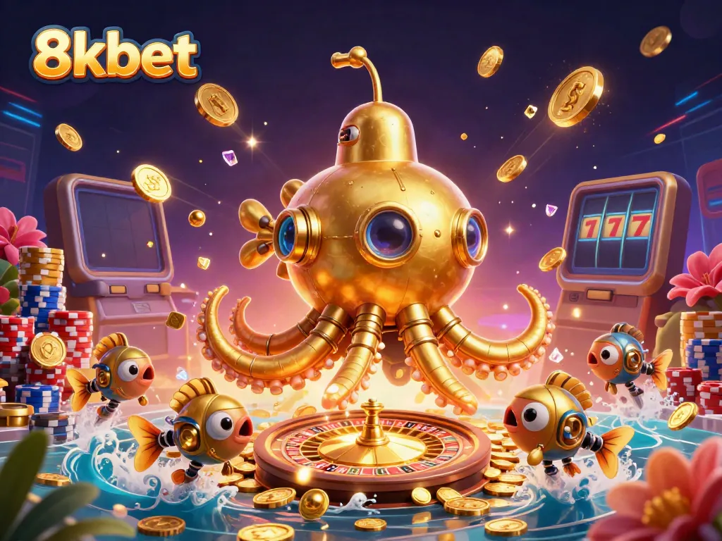 Engage with thrilling gameplay at 8xbet featuring a golden kraken submarine and dynamic casino elements.