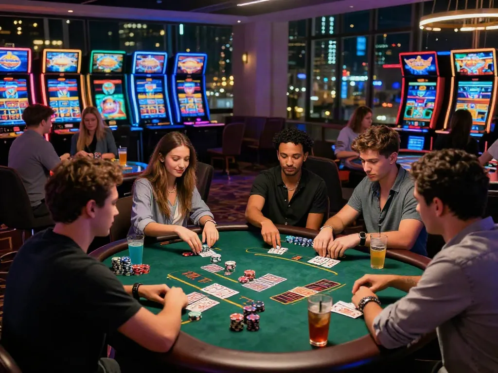 Best non gamstop casinos excitement with friends enjoying blackjack in vibrant casino environment