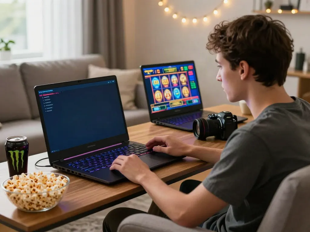 Player enjoying the best non gamstop casinos in a cozy gaming setup.
