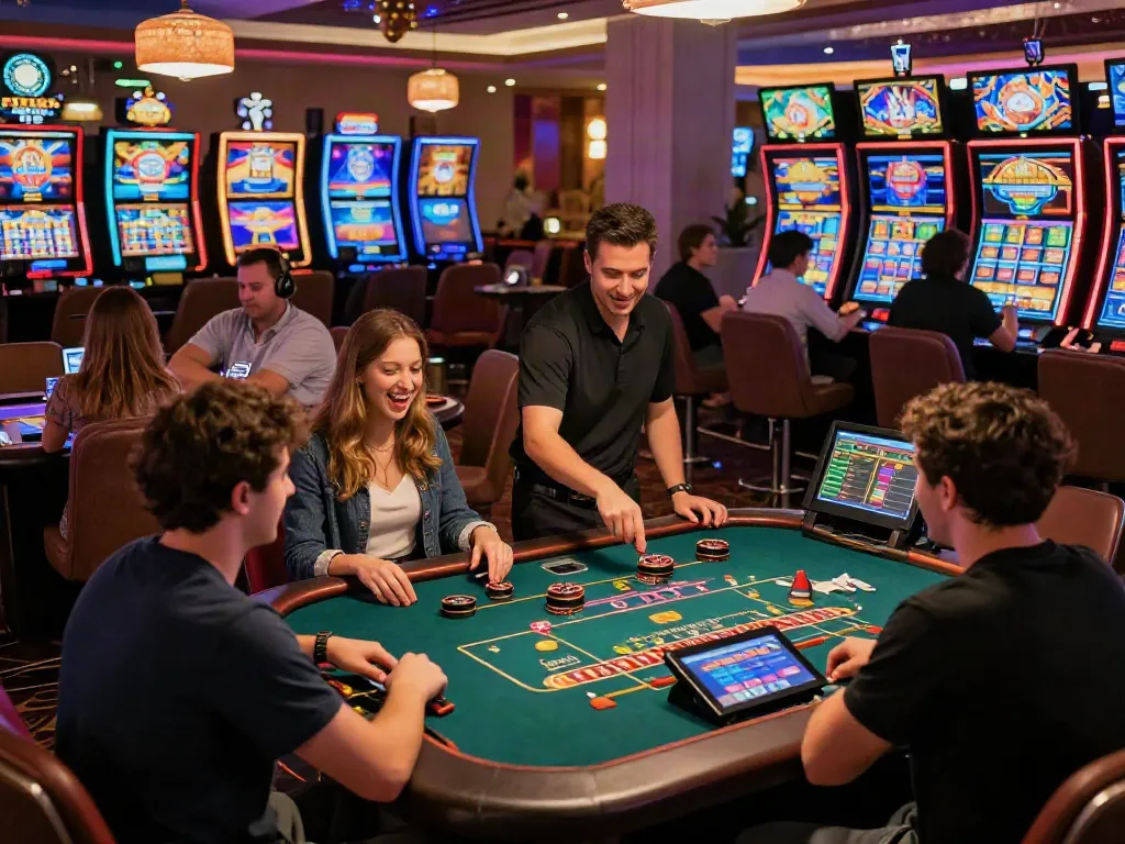 Players enjoying games at the best non gamstop casinos in a vibrant online casino atmosphere