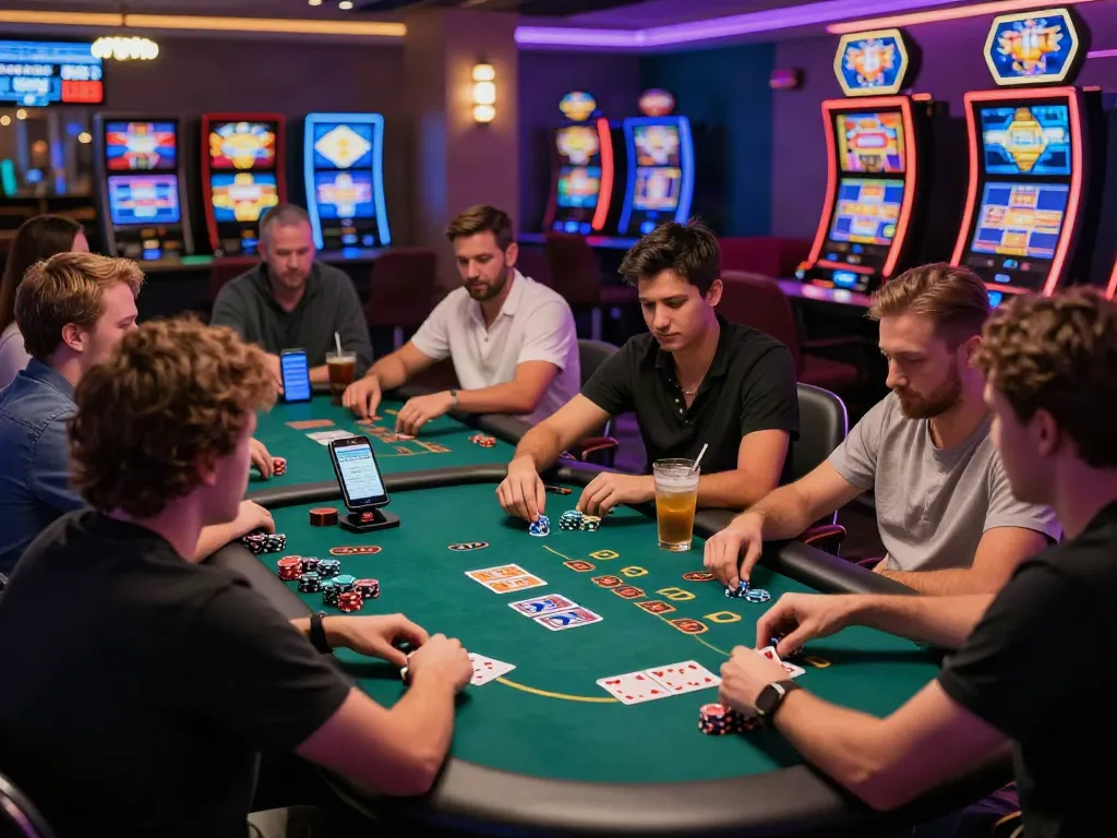 Players enjoying the best non gamstop casinos in a vibrant online gaming lounge.