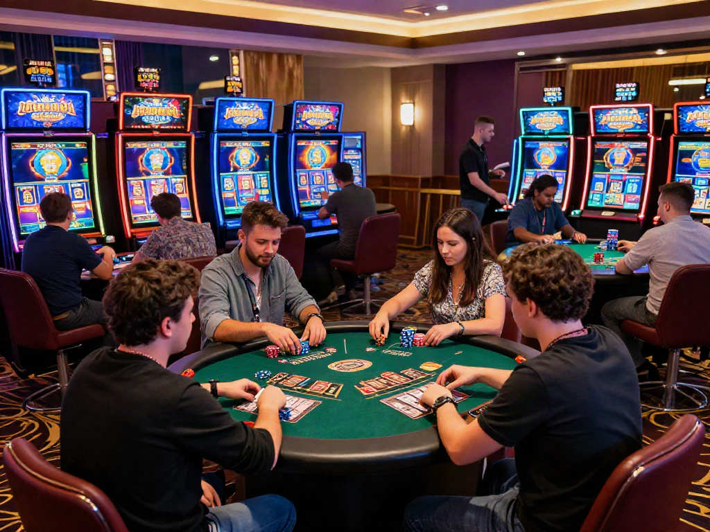 Players enjoying the best non gamstop casinos with vibrant gaming atmosphere and luxurious settings.
