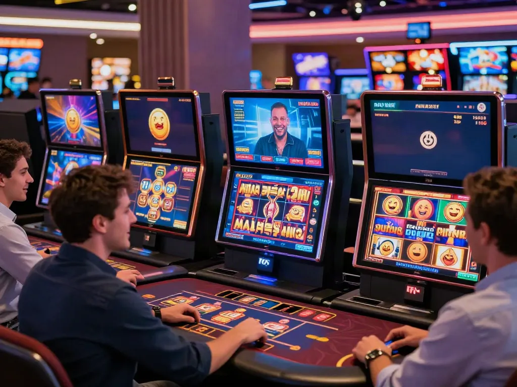 Cheerful group enjoying the best non gamstop casinos in a vibrant online gaming environment