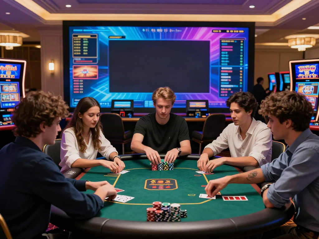Group enjoying games at the best non gamstop casinos in a vibrant casino setting.