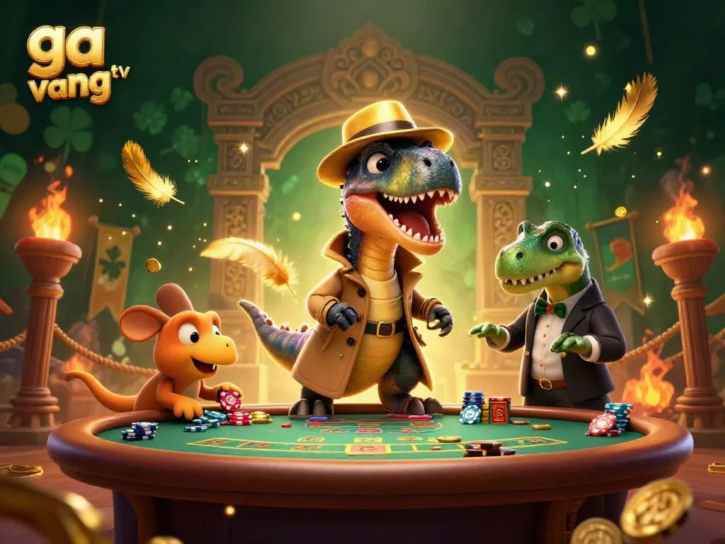 Engaging scene from ga vang tv showing a clever velociraptor card counter at a blackjack table.