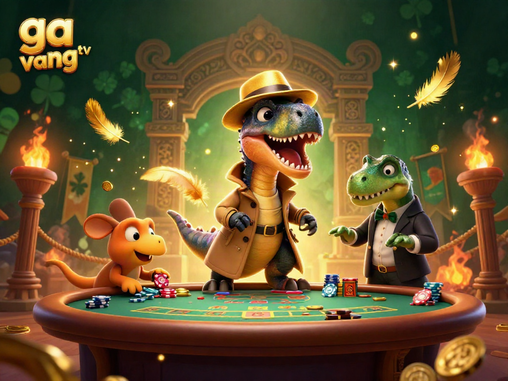 Engaging scene from ga vang tv showing a clever velociraptor card counter at a blackjack table.