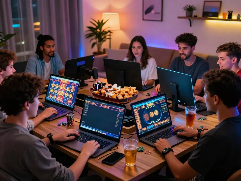 Friends enjoying the best non GamStop casinos experience while playing online games together