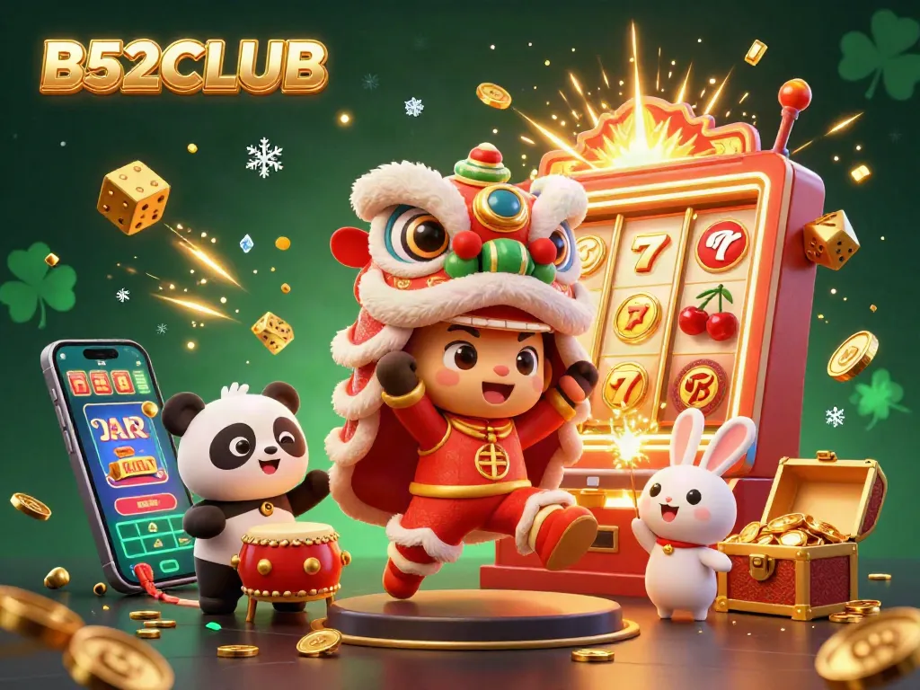 B52CLUB unleashes vibrant excitement in this lively casino scene filled with golden jackpots and engaging gameplay.
