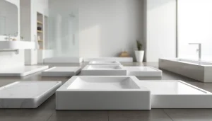 Explore elegant shower bases showcasing exquisite designs and textures in a modern bathroom.