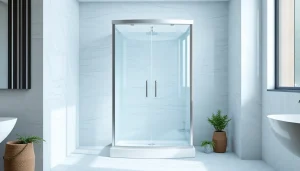 Erleben Sie die sonni Duschkabine 90x90 in einem modernen Badezimmer mit eleganten Fliesen und natürlichen Elementen.