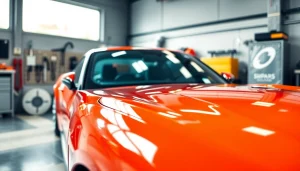 PPF Chattanooga enhances vehicle protection with a glossy finish in a sleek garage setting.