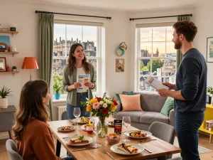Welcoming Airbnb management in Edinburgh, showcasing a stylish living room inviting guests with local charm and hospitality.