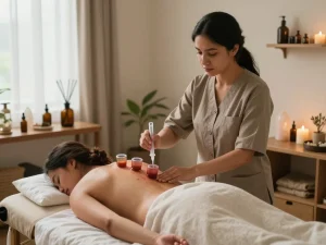 Practitioner offering Hijama course UK treatment in serene wellness space, showcasing holistic healing techniques.