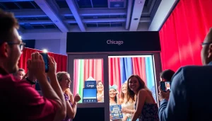 Capture memories with our photo booth rental Chicago, featuring a stylish design and lively atmosphere.