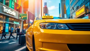 Taxi service in a bustling city, showcasing modern transport options for commuters.