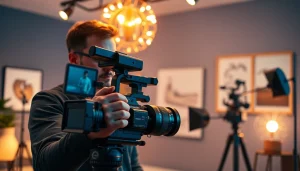 Branded content creation featuring a professional videographer in an elegant studio setup.