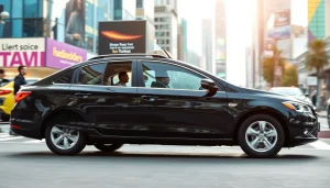 Taxis transporting passengers through a vibrant urban environment highlighting mobility and service.