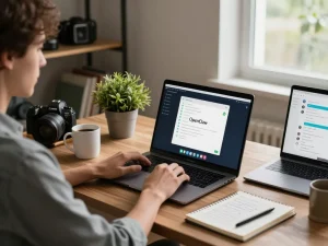Open claw personal AI assistant in a modern home office setup with messaging apps on screen.