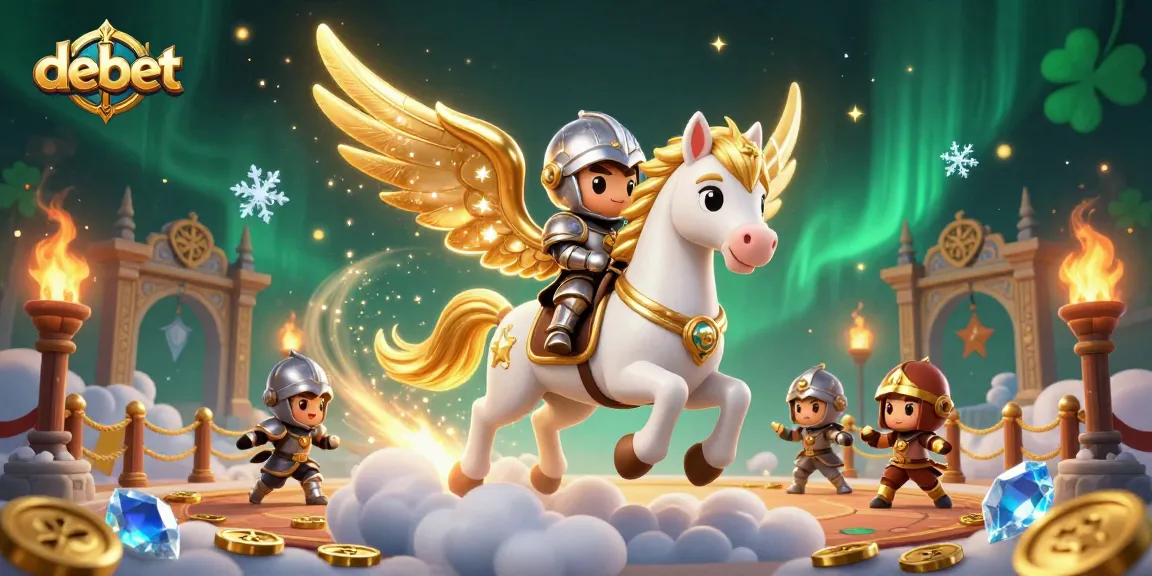 Engage with debet's thrilling casino adventures featuring a galloping celestial horse and knight.