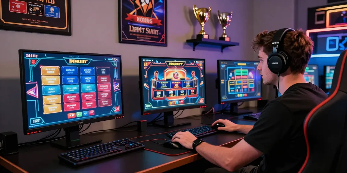 Engaging player exploring casinos accepting credit cards for online gaming, vibrant screens and gaming accessories.