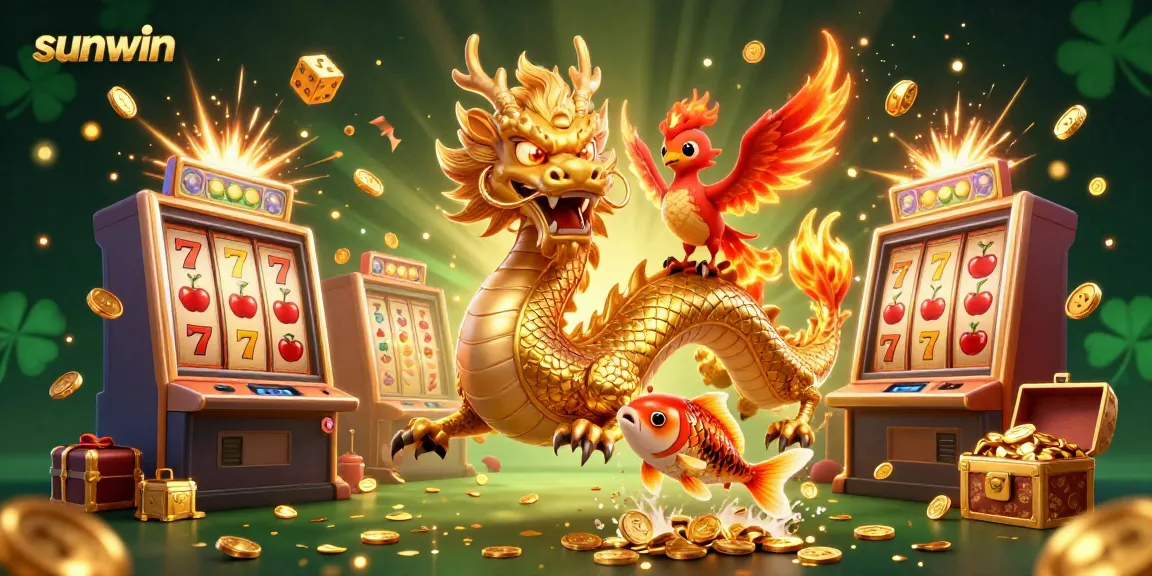 Experience thrilling wins with sunwin's lively casino scene featuring a majestic dragon and vibrant games.