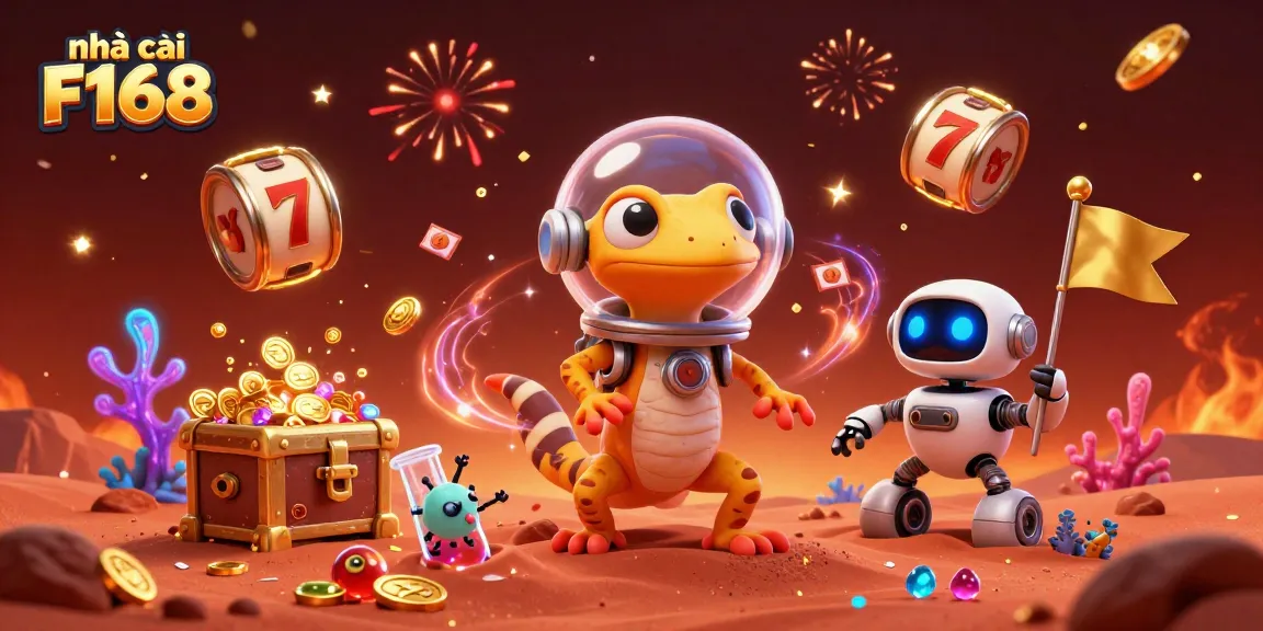 Experience the excitement of nhà cái F168 with vibrant 3D martian characters at a golden casino.